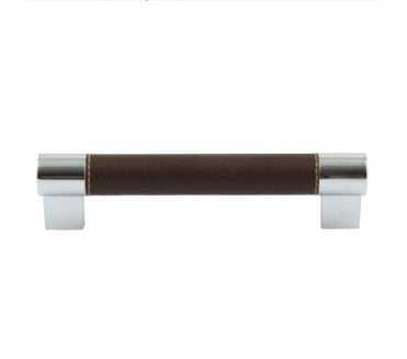 Domino Leather Effect Cabinet Bar Handle (128mm) - Dark Brown/Chrome