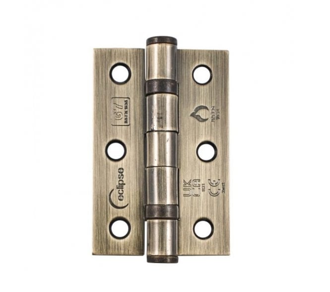 Eclipse 14097 Grade 7 Ball Bearing Butt Hinges (Pair) - 76x51mm - Antique Brass