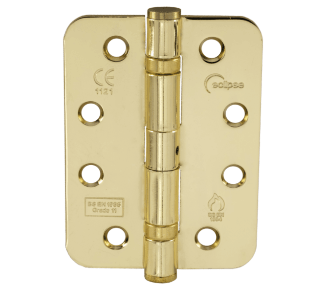 Eclipse 14106 Grade 11 Ball Bearing Butt Hinges (Pair) (RADIUS) - 102x76mm - Polished Brass