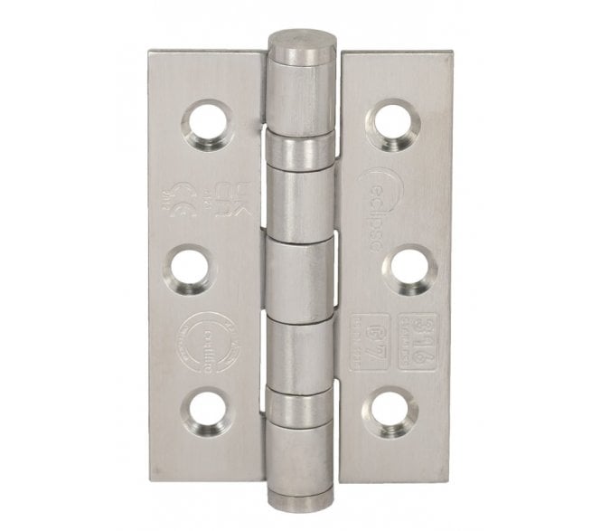 Eclipse 14852 Grade 316 Ball Bearing Butt Hinges (Pair) - 76x51mm - Satin Stainless Steel