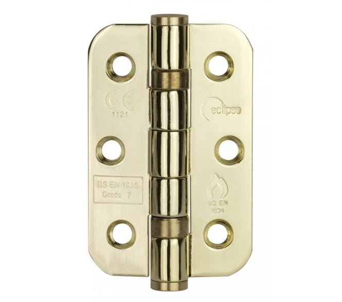 Eclipse 14907 Grade 7 Ball Bearing Butt Hinges (Pair) (RADIUS) - 76x51mm - Polished Brass