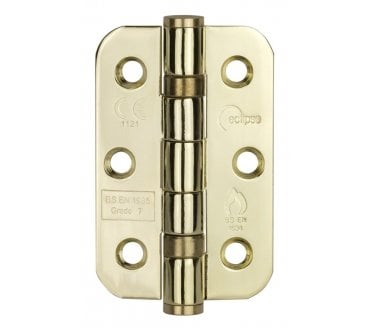 Eclipse 14907 Grade 7 Ball Bearing Butt Hinges (Pair) (RADIUS) - 76x51mm - Polished Brass