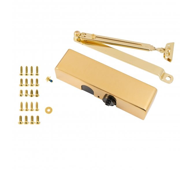 Eclipse 28986 93 Series Adjustable Overhead Door Closer W/Flat Arm - Size 2 - 4 - Polished Brass