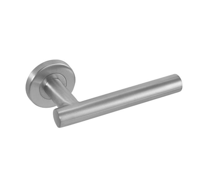 Eclipse 34436 Straight T-Bar Lever On Round Rose - Satin Stainless Steel