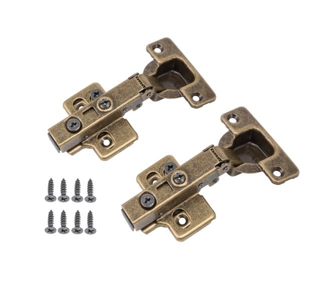 Eclipse 99033 3D-Adjustable Soft Close Cabinet Hinges - Half-Overlay (Pack of 2) - Antique Brass