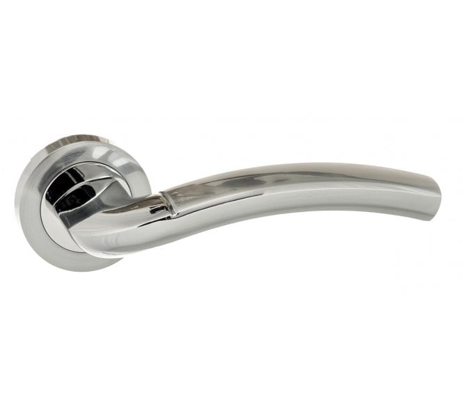 Eco Crest Aluminium Lever Handle On Rose - Satin Chrome/Polished Chrome