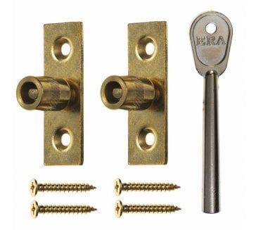 ERA 822 Sliding Sash Window Sash Stops (Pack of 2 + Key) - Brassed