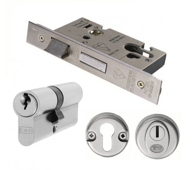 Eurospec ESB5030 BS8621 Euro Mortice Sashlock + Cylinder (Key/Key) + Escutcheons Set