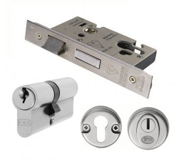 Eurospec ESB5030 BS8621 Euro Mortice Sashlock + Cylinder (Key/Key) + Escutcheons Set