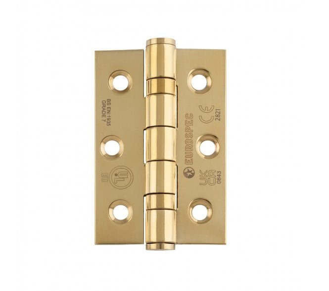 Eurospec HIN1322 76x51mm Grade 7 Ball Bearing Butt Hinges (Pair) - PVD Brass