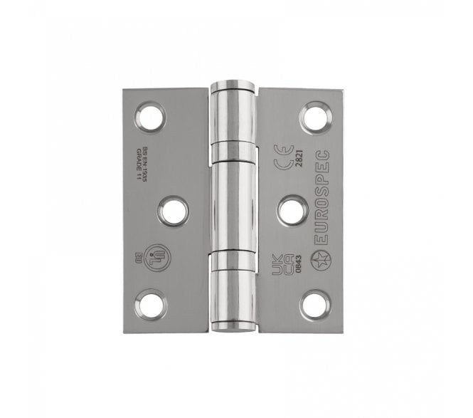 Eurospec HIN13225 76x67mm Ball Bearing Butt Hinges (Pair) - Polished Stainless Steel