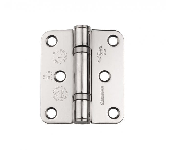 Eurospec HIN13225 76x67mm Ball Bearing Butt Hinges (Pair) - RADIUS - Polished Stainless Steel