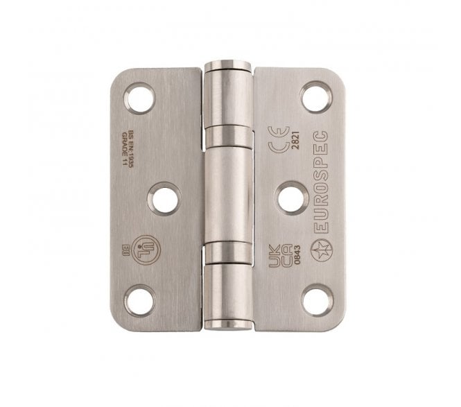 Eurospec HIN13225 76x67mm Ball Bearing Butt Hinges (Pair) - RADIUS - Satin Stainless Steel