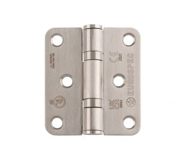 Eurospec HIN13225 76x67mm Ball Bearing Butt Hinges (Pair) - RADIUS - Satin Stainless Steel