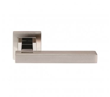 Eurospec SSL1405DUO Door Handle On Square Rose - Satin/Polished Stainless Steel