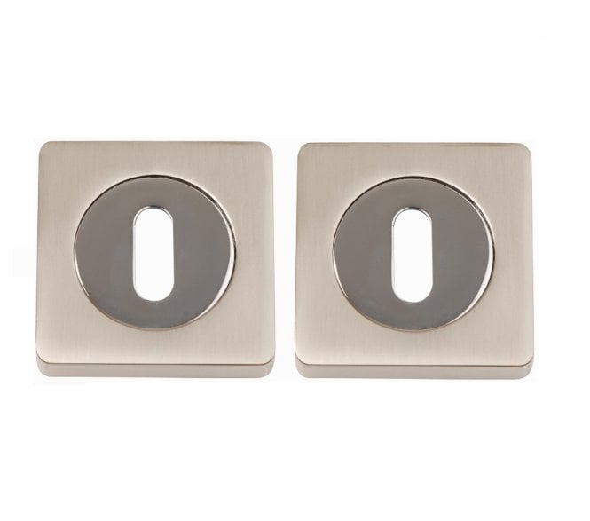 Excel Hardware 3621-SQ Square Keyhole Escutcheons (Pair) - Polished Chrome/Satin Nickel