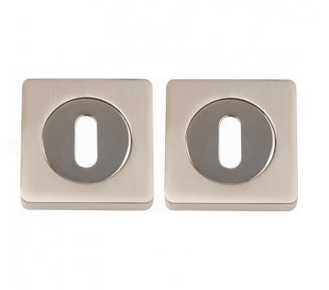 Excel Hardware 3621-SQ Square Keyhole Escutcheons (Pair) - Polished Chrome/Satin Nickel