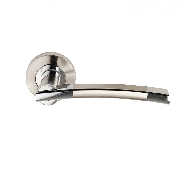 Excel Hardware 3635 Orpheus Door Handle On Rose - Satin Nickel/Polished Chrome