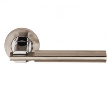 Excel Hardware 3655 Chronos Door Handle On Round Rose - Satin Nickel/Polished Chrome
