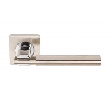 Excel Hardware 3655-SQ Chronos Door Handle On Square Rose - Satin Nickel/Polished Chrome