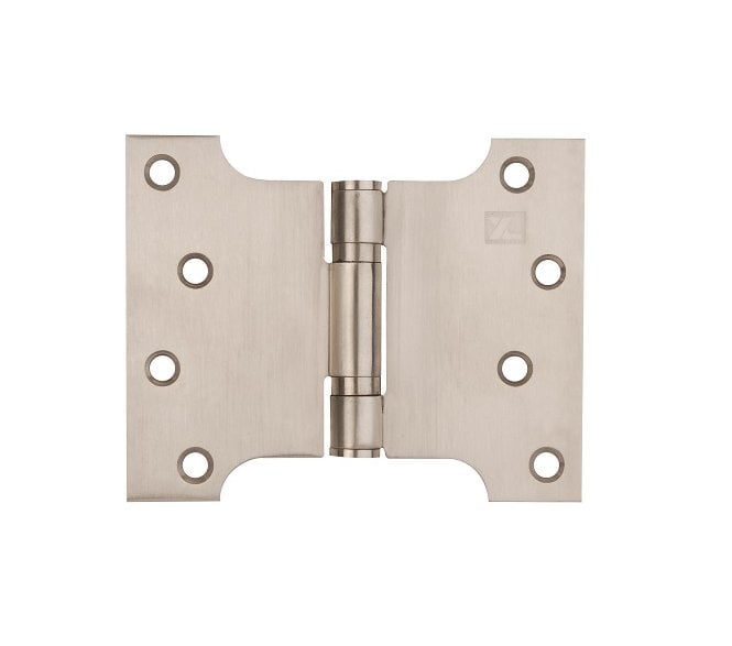 Ssiskcon Parliament Door Hinge Wide Throw Expandable Swing Clear Reversible Interior Exterior Nrp Satin 32D Stainless Steel 4 Inch x 5 Inch x 8 Inch with 8 Self Drilling Screws (Pack of 1