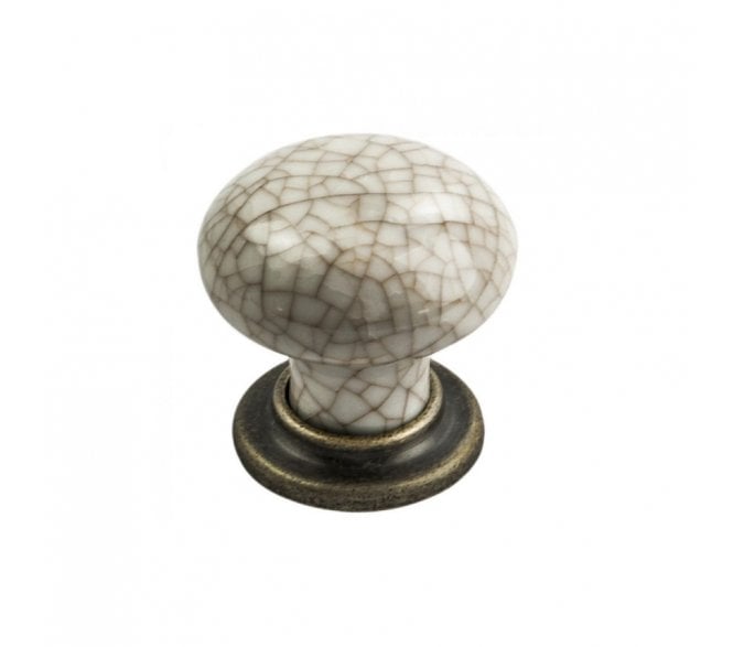 Fingertip Design FTD630 Porcelain Crackle Cabinet Knob - Antique Brass/Ivory Crackle, 35mm