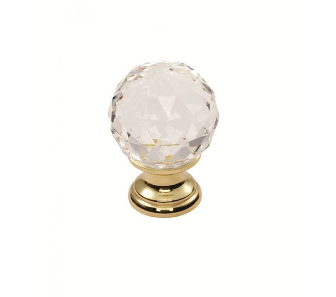 Fingertip Design FTD670 Faceted Lead Crystal Cabinet Knobs - Polished Brass