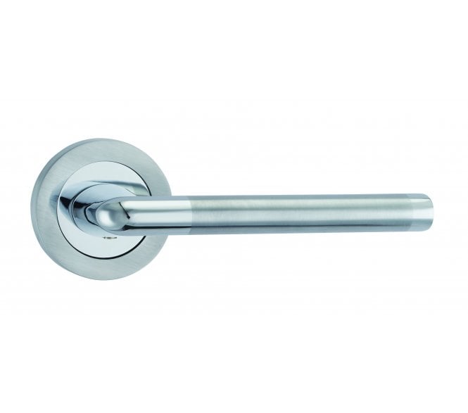 Fortessa Foko  Door Handle On Rose - Satin Chrome/Polished Chrome