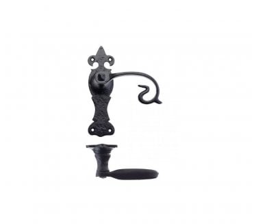 Foxcote Fleur-De-Lys Curly Tail Door Handles On Backplate - Black Antique