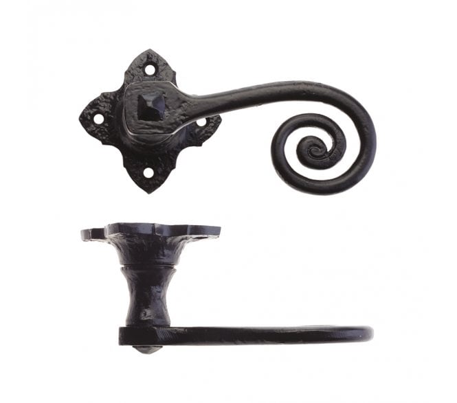 Foxcote Foundries FF400 Curly Tail Door Handles On Square Rose - Black Antique