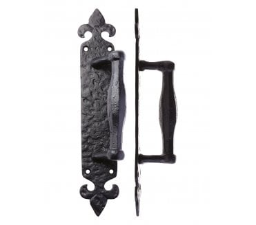 Foxcote Foundries FF74 Pull Handle on Fleur-De-Lys Backplate - Black Antique