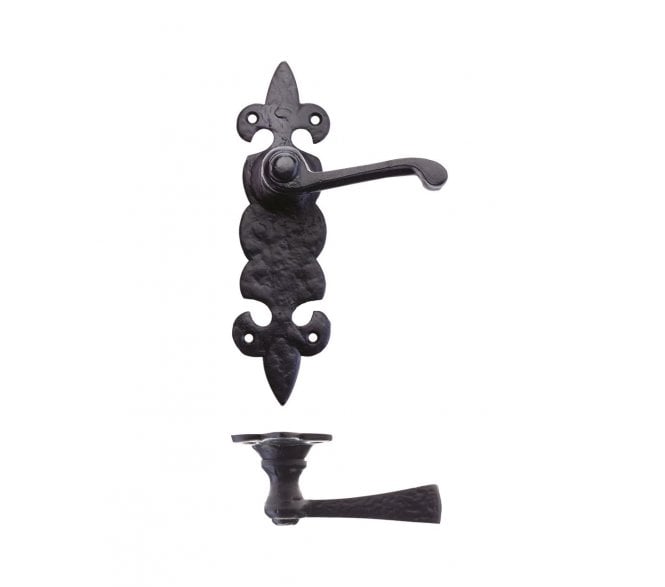 Foxcote Foundries Lever Door Handles on Fleur-De-Lys Backplate  - Black Antique