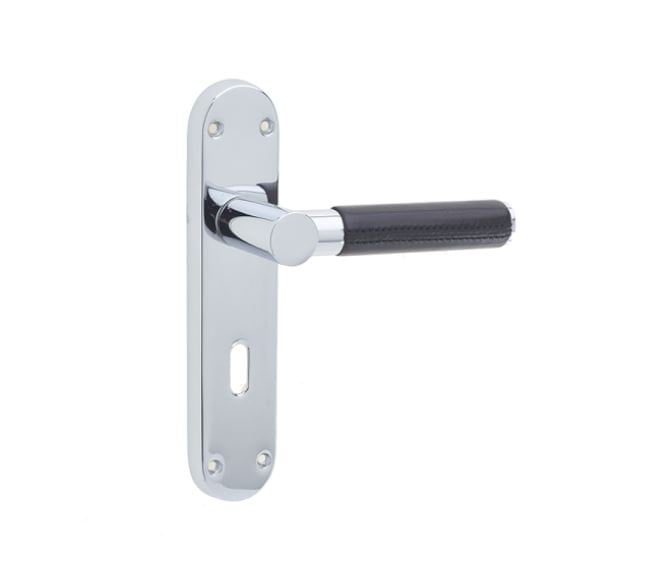 Frelan Ascot Leather-Clad Door Handles On Backplate - Polished Chrome