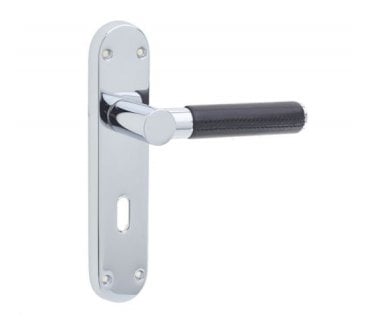 Frelan Ascot Leather-Clad Door Handles On Backplate - Polished Chrome