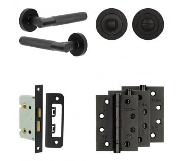 Frelan Bari Door Handle Bathroom Packs (102mm Fire Rated Hinges x3) - Matt Black