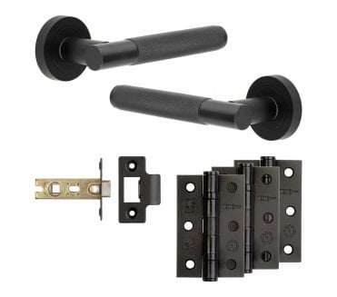 Frelan Bari Door Handle Latch Packs (76mm Ball Bearing Hinges x3) - Matt Black