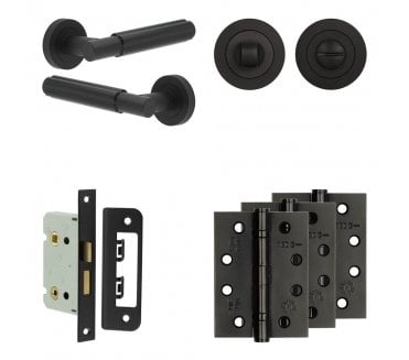 Frelan Bloom Door Handle Bathroom Packs (102mm Fire Rated Hinges x3) - Matt Black