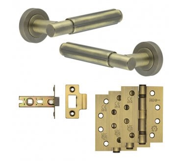Frelan Bloom Door Handle Fire Rated Latch Packs (102mm Fire Rated Hinges x3) - Antique Brass