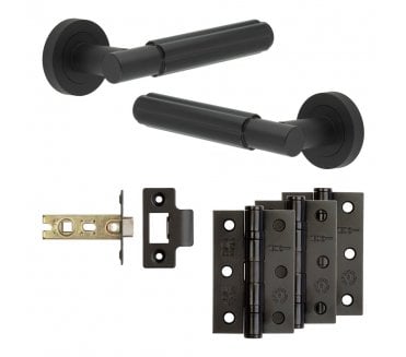 Frelan Bloom Door Handle Latch Packs (76mm Ball Bearing Hinges x3) - Matt Black