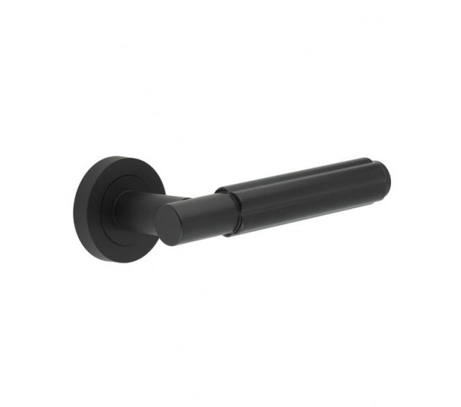 Frelan Bloom Door Handles On Round Rose - Matt Black