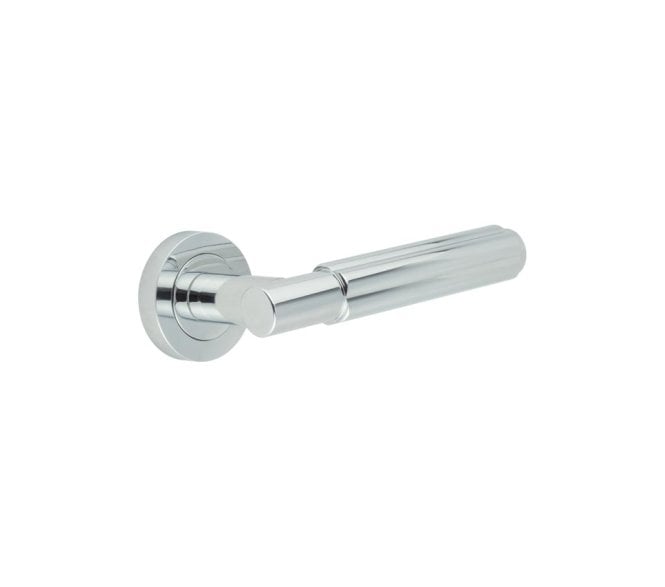 Frelan Bloom Door Handles On Round Rose - Polished Chrome
