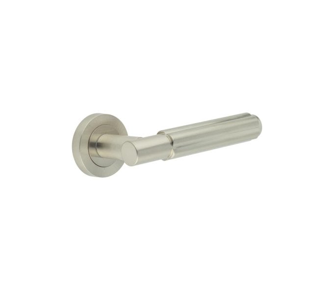 Frelan Bloom Door Handles On Round Rose - Satin Nickel