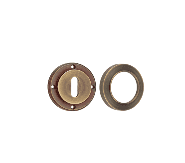 Frelan Burlington BUR60 Standard Keyhole Escutcheon on Knurled Rose - Antique Brass