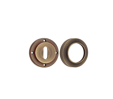 Frelan Burlington BUR60 Standard Keyhole Escutcheon on Reeded Rose - Antique Brass