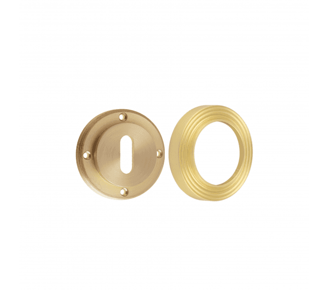 Frelan Burlington BUR60 Standard Keyhole Escutcheon on Reeded Rose - Satin Brass