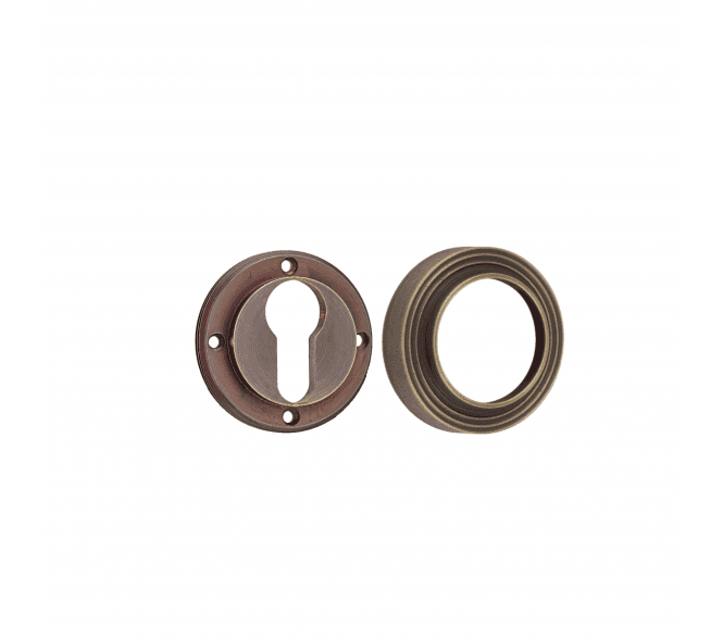 Frelan Burlington BUR61 Euro Profile Escutcheon on Reeded Rose - Antique Brass