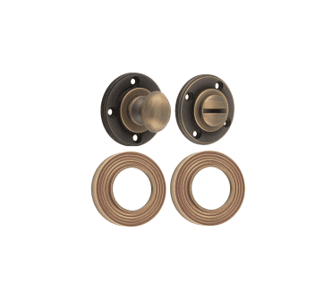 Frelan Burlington BUR80 Bathroom Turn & Release On Reeded Rose - Antique Brass