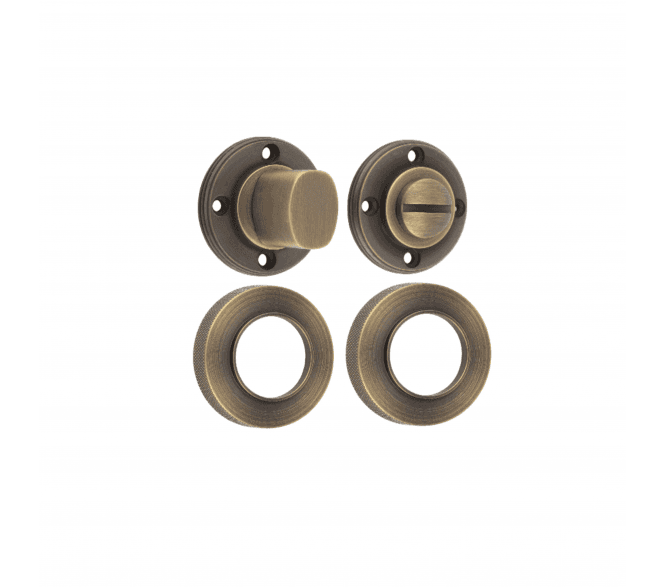Frelan Burlington BUR81 Bathroom Turn & Release On Knurled Rose - Antique Brass