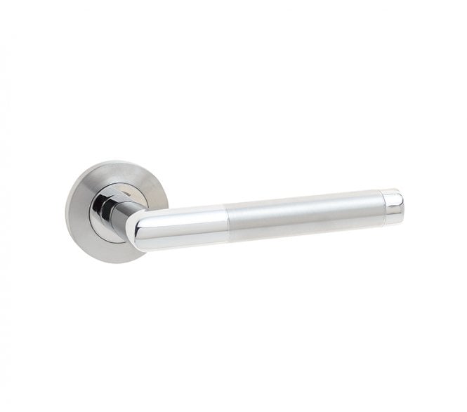 Frelan Cambrio Mitred Door Handles On Round Rose - Satin/Polished Stainless Steel