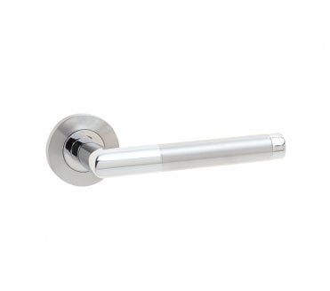 Frelan Cambrio Mitred Door Handles On Round Rose - Satin/Polished Stainless Steel